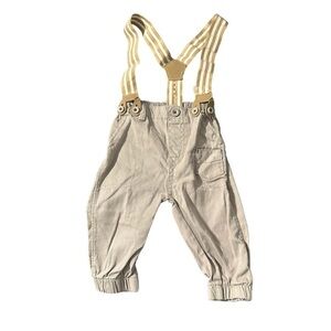 Baby Boy size 3-6 months tan joggers with adjustable suspenders